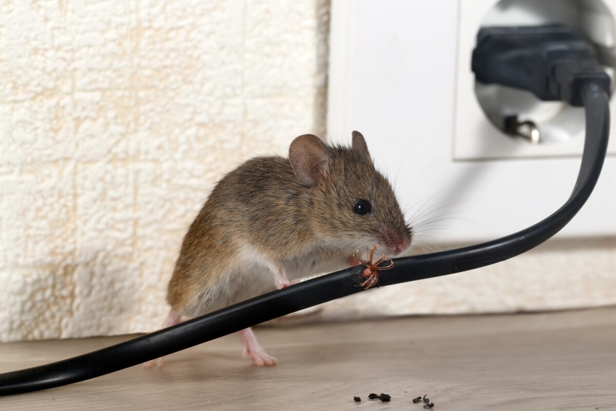 Mouse chewing on a wire